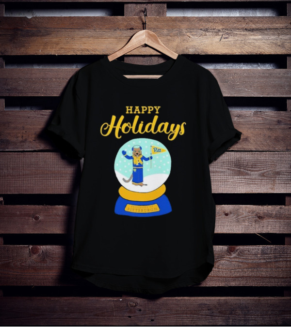 University Of Pittsburgh Pitt Roc Snow Globe Happy Holidays T-Shirt