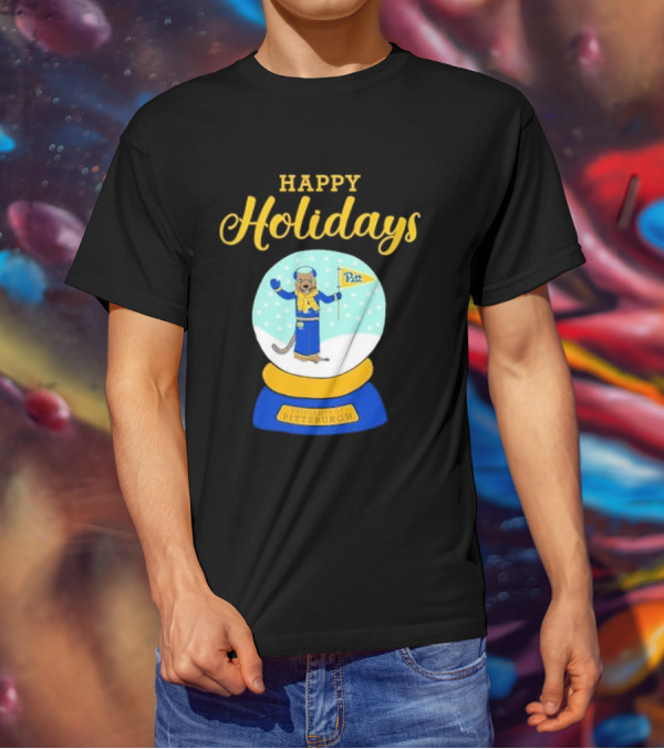 University Of Pittsburgh Pitt Roc Snow Globe Happy Holidays T-Shirt