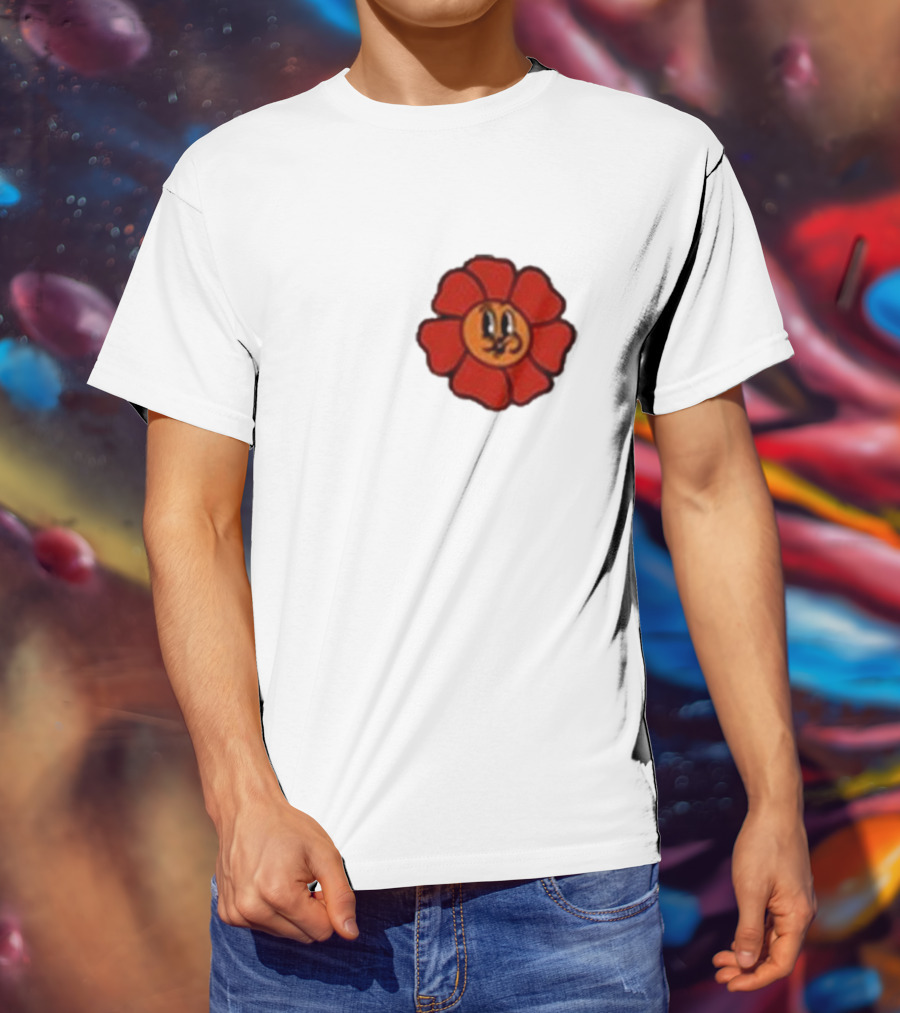 Ludwig Mogul Mogi Red Flower Cartoon Face T-Shirt