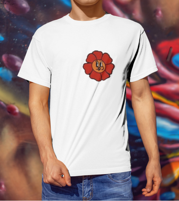 Ludwig Mogul Mogi Red Flower Cartoon Face T-Shirt