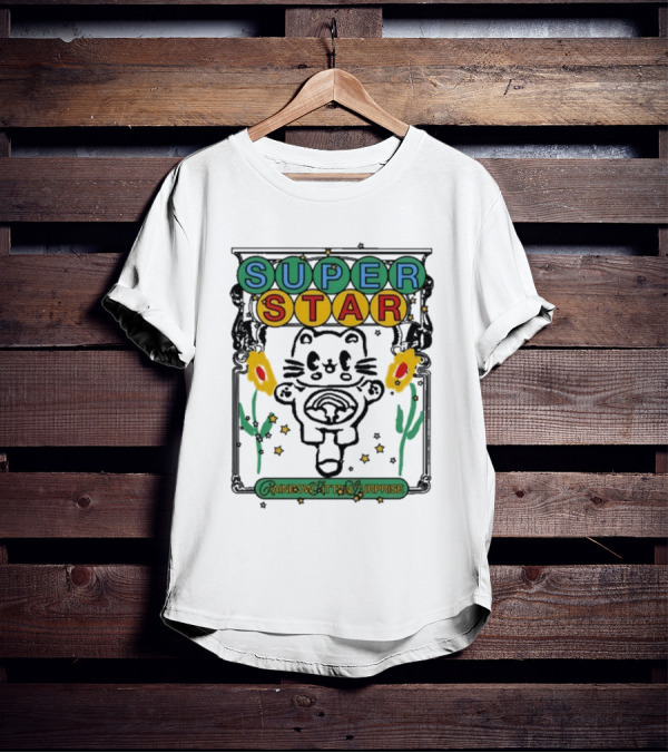 Rainbow Kitten Surprise Superstar Floating Cat With Rainbow Starry Background T-Shirt