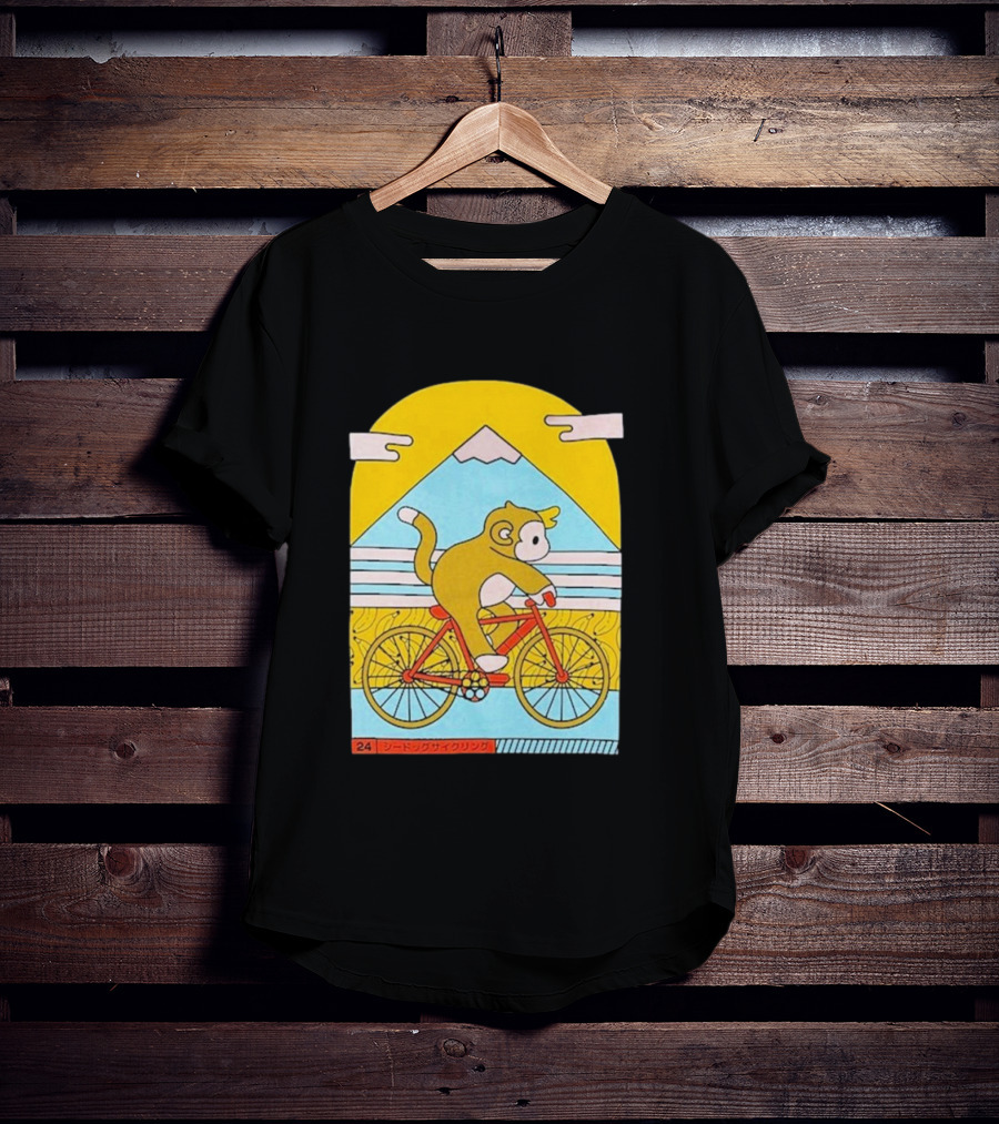 CDAWGVA Cycle Pullover Monkey Riding Bike With Mountain Background T-Shirt