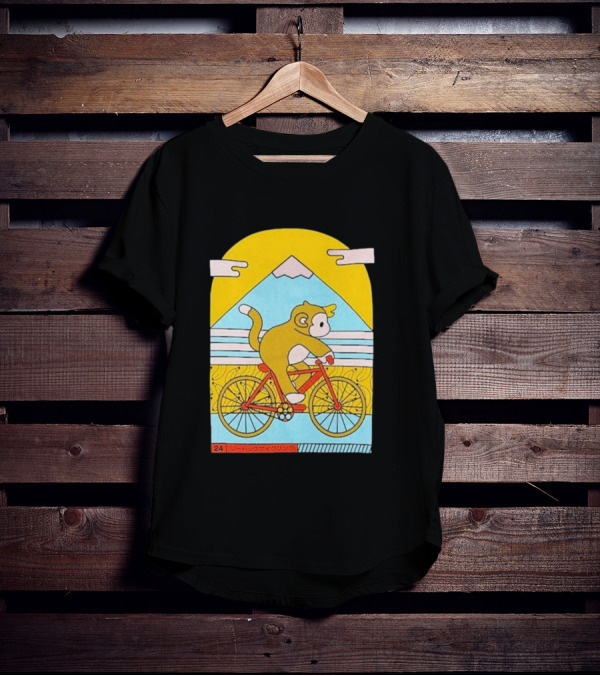 CDAWGVA Cycle Pullover Monkey Riding Bike With Mountain Background T-Shirt