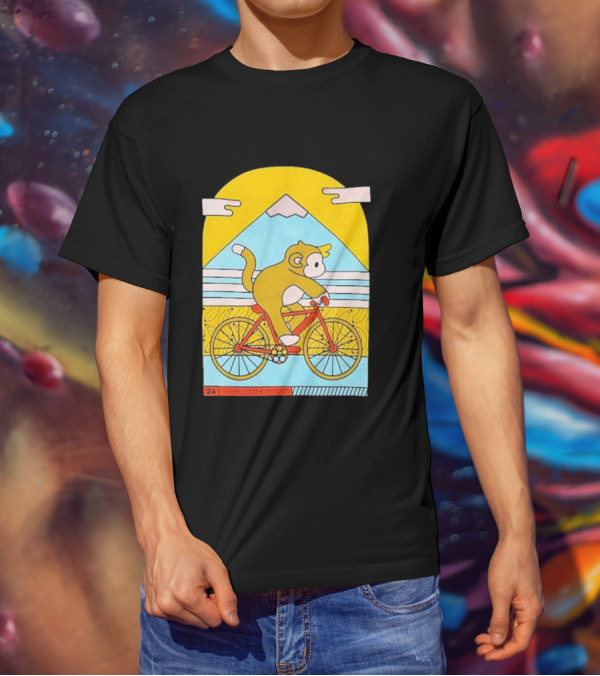 CDAWGVA Cycle Pullover Monkey Riding Bike With Mountain Background T-Shirt