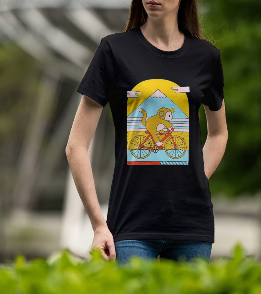 CDAWGVA Cycle Pullover Monkey Riding Bike With Mountain Background T-Shirt