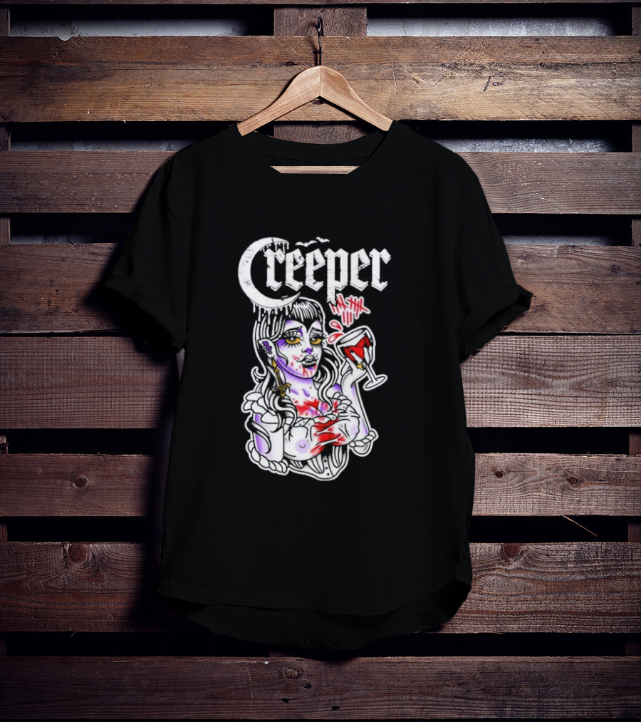 Creeper Gothic Vampire Woman With Bloody Drink T-Shirt