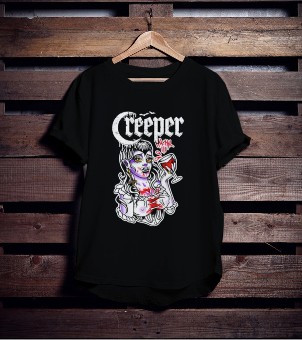 Creeper Gothic Vampire Woman With Bloody Drink T-Shirt