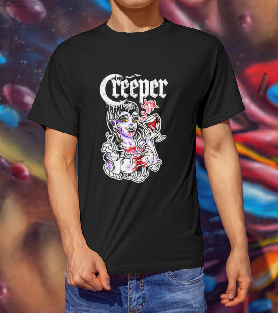 Creeper Gothic Vampire Woman With Bloody Drink T-Shirt