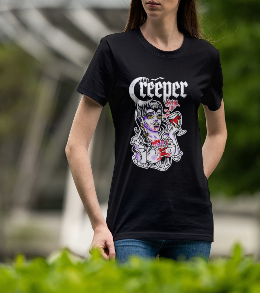 Creeper Gothic Vampire Woman With Bloody Drink T-Shirt