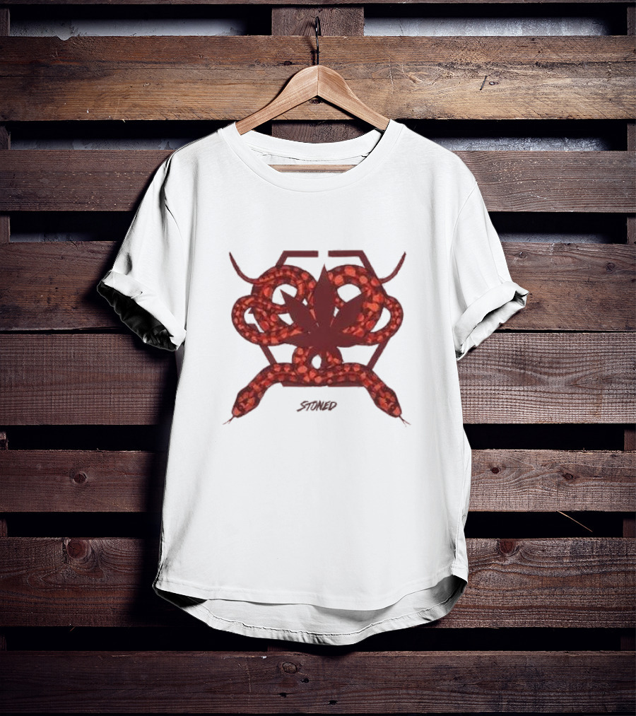 Stoned And Co Mystic Hexagon Snake With Leaf Motif T-Shirt
