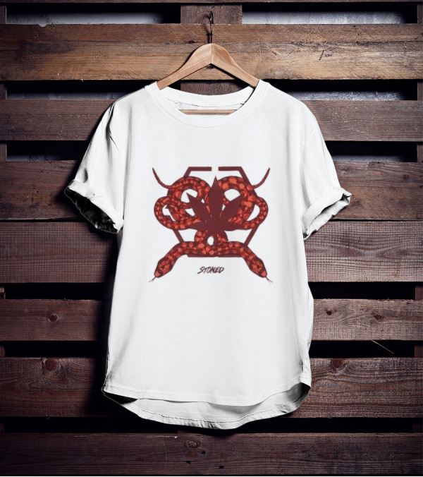 Stoned And Co Mystic Hexagon Snake With Leaf Motif T-Shirt