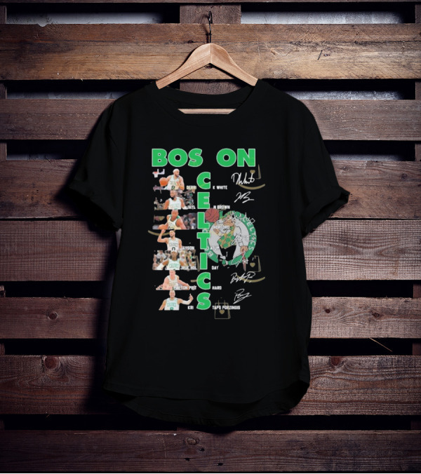 Boston Celtics Derrick White Jaylen Brown Jayson Tatum Jrue Holiday Al Horford Kris Porzingis Team Signatures T-Shirt