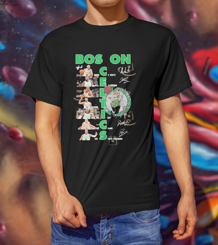 Boston Celtics Derrick White Jaylen Brown Jayson Tatum Jrue Holiday Al Horford Kris Porzingis Team Signatures T-Shirt
