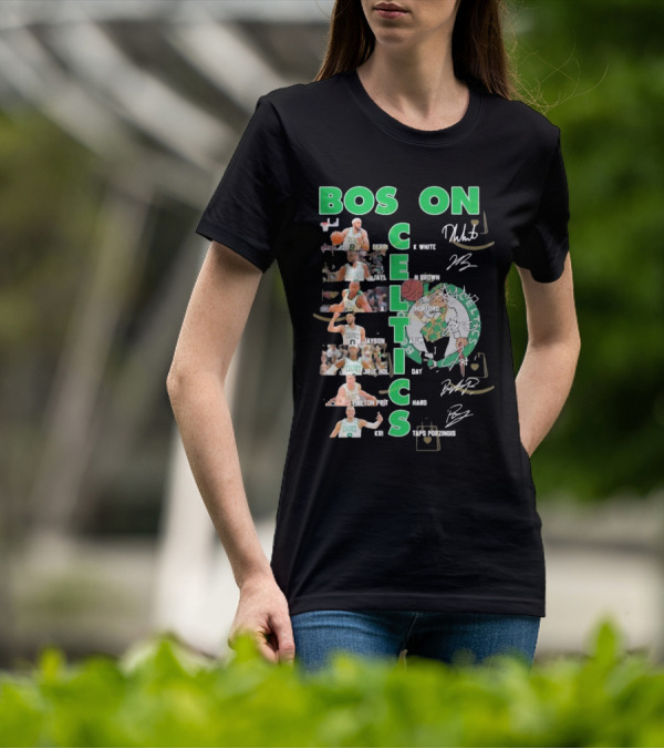 Boston Celtics Derrick White Jaylen Brown Jayson Tatum Jrue Holiday Al Horford Kris Porzingis Team Signatures T-Shirt