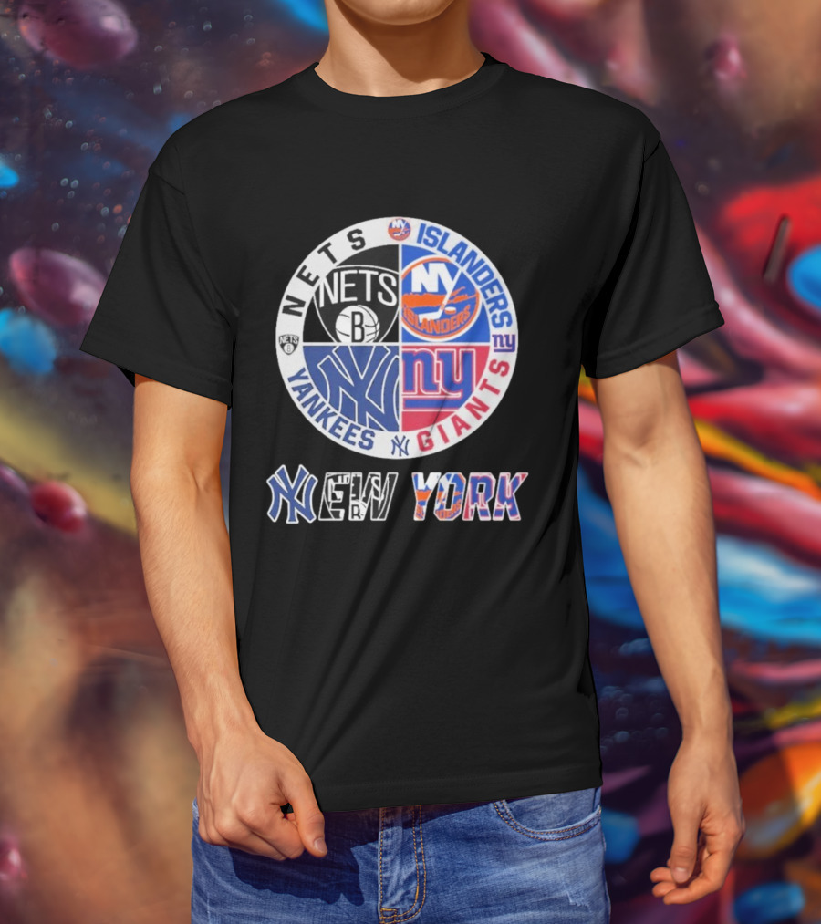 Brooklyn Nets New York Yankees Giants Islanders New York Multisport Team Circle T-Shirt