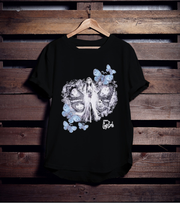 Corpse Bride Tim Burton Emily Tonal Collage With Butterflies T-Shirt