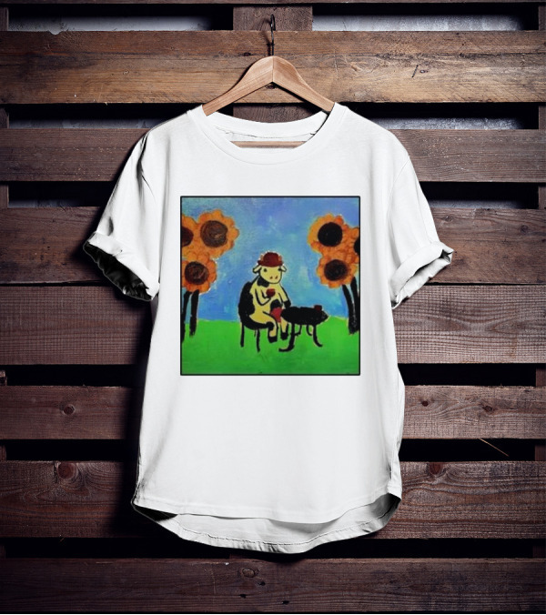 Cow Painting With Sunflowers And Tea Party Scene T-Shirt
