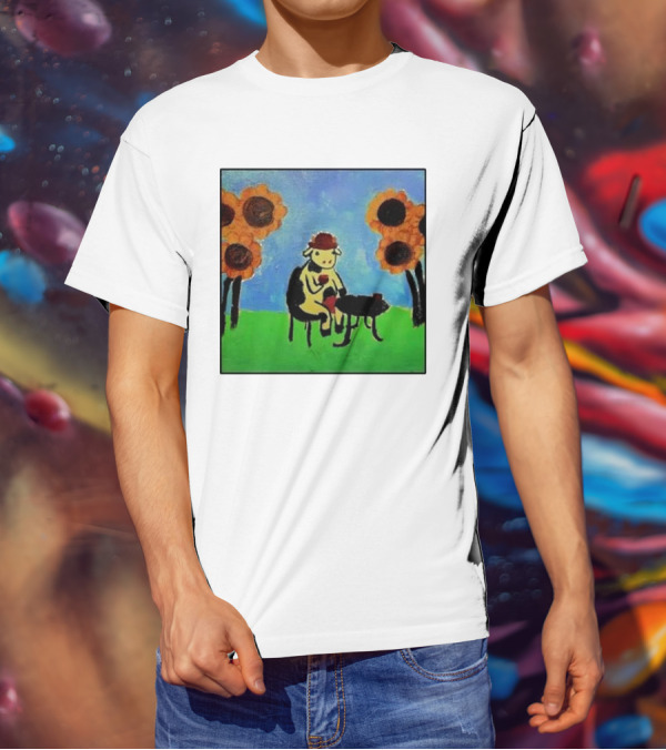 Cow Painting With Sunflowers And Tea Party Scene T-Shirt