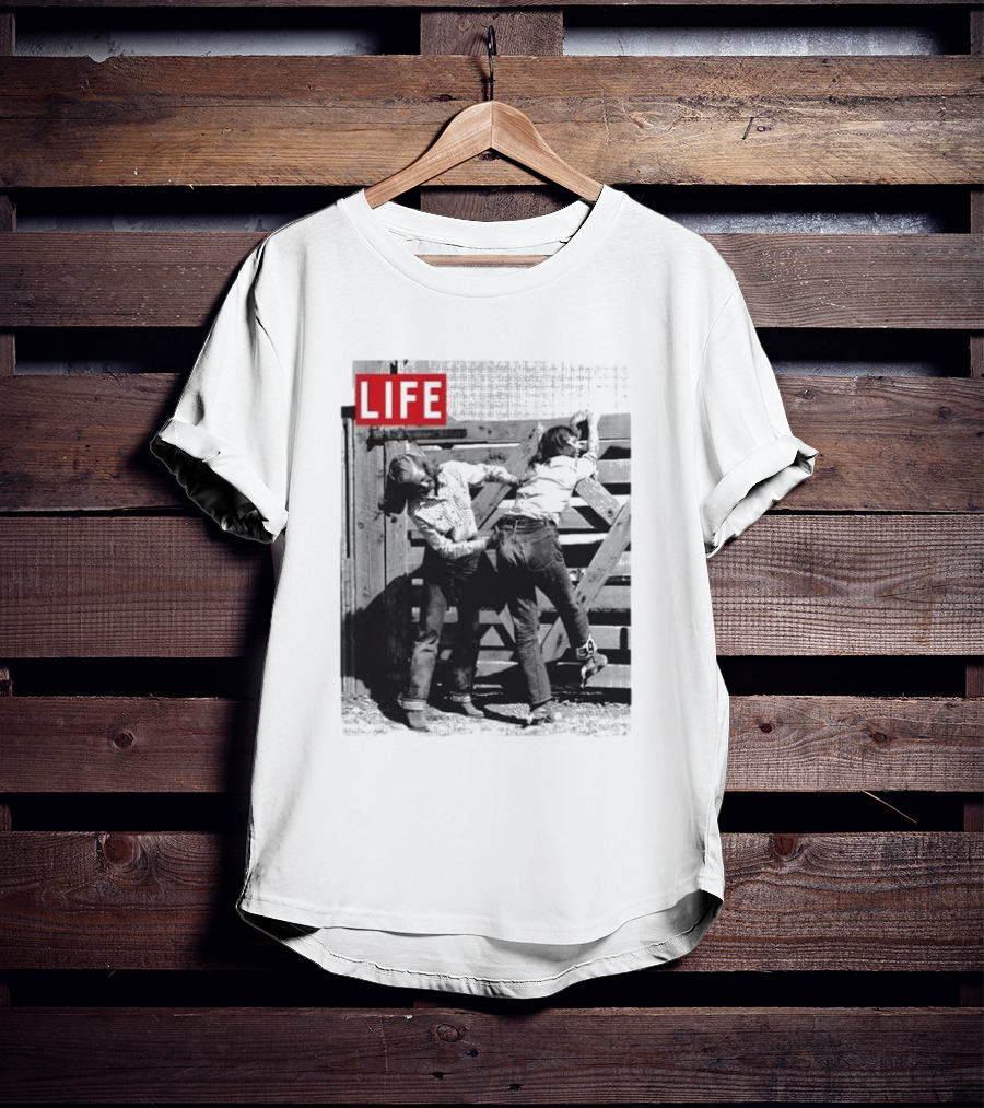 Life Magazine Cowboy Boys Playful Dust Off Fence Scene T-Shirt