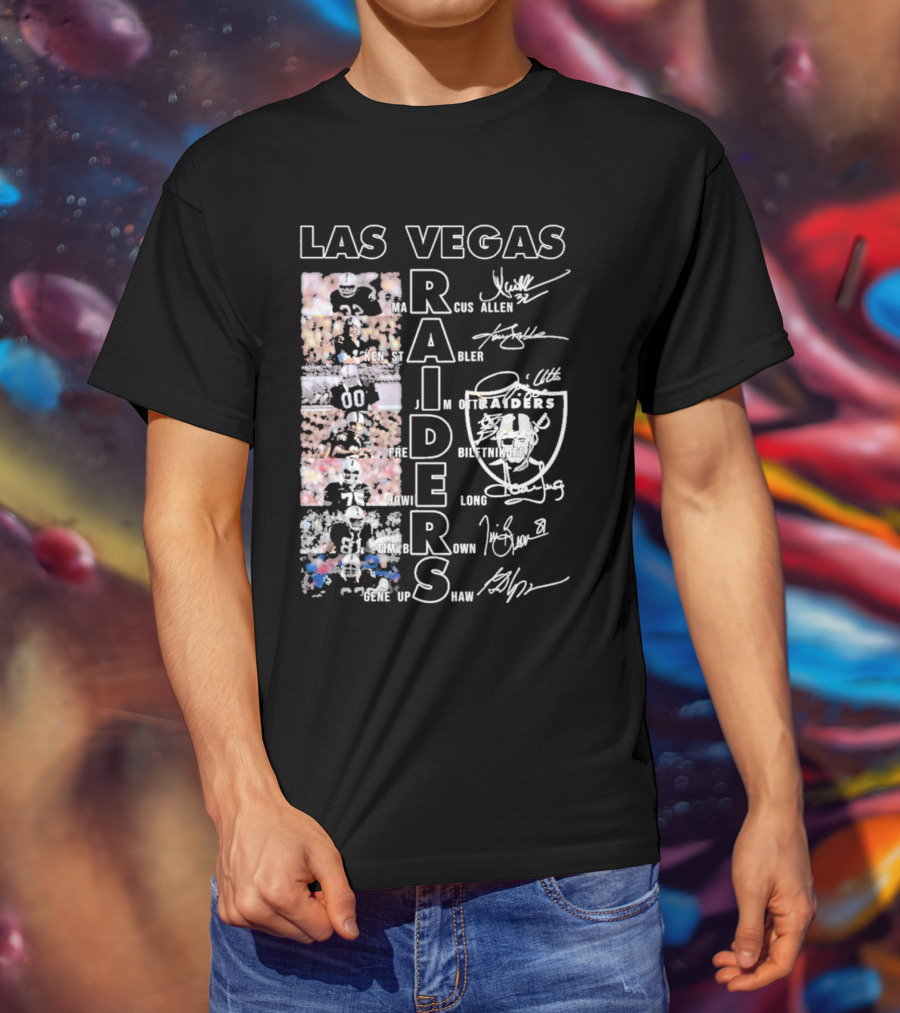 Las Vegas Raiders Marcus Allen Ken Stabler Fred Biletnikoff Howie Long Tim Brown Gene Upshaw Signature Football Legends T-Shirt