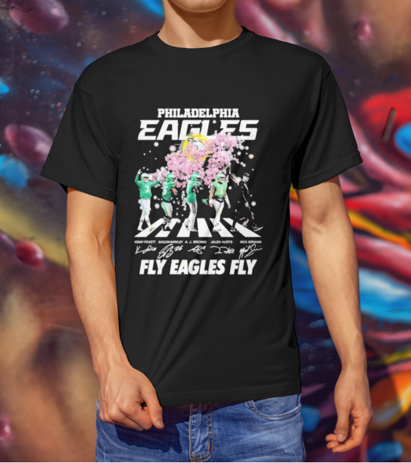 Philadelphia Eagles Fly Eagles Fly Kenny Pickett Saquon Barkley A.J. Brown Jalen Hurts Nick Sirianni Signatures T-Shirt