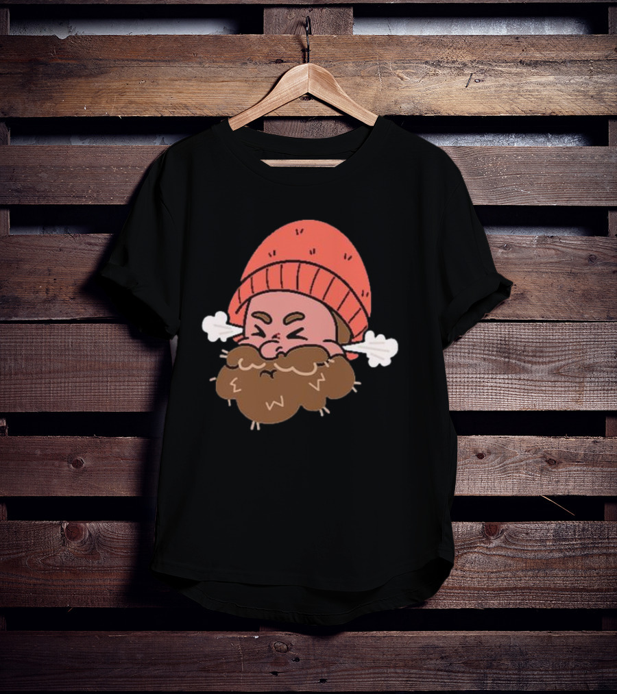 BHN Chewie Foo Foo Bearded Cartoon Character With Red Beanie And Steaming Ears T-Shirt