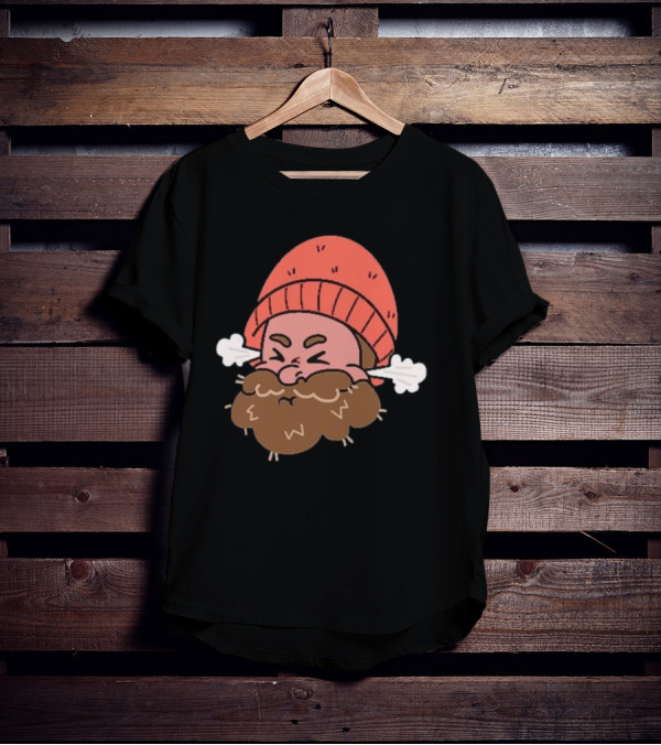 BHN Chewie Foo Foo Bearded Cartoon Character With Red Beanie And Steaming Ears T-Shirt