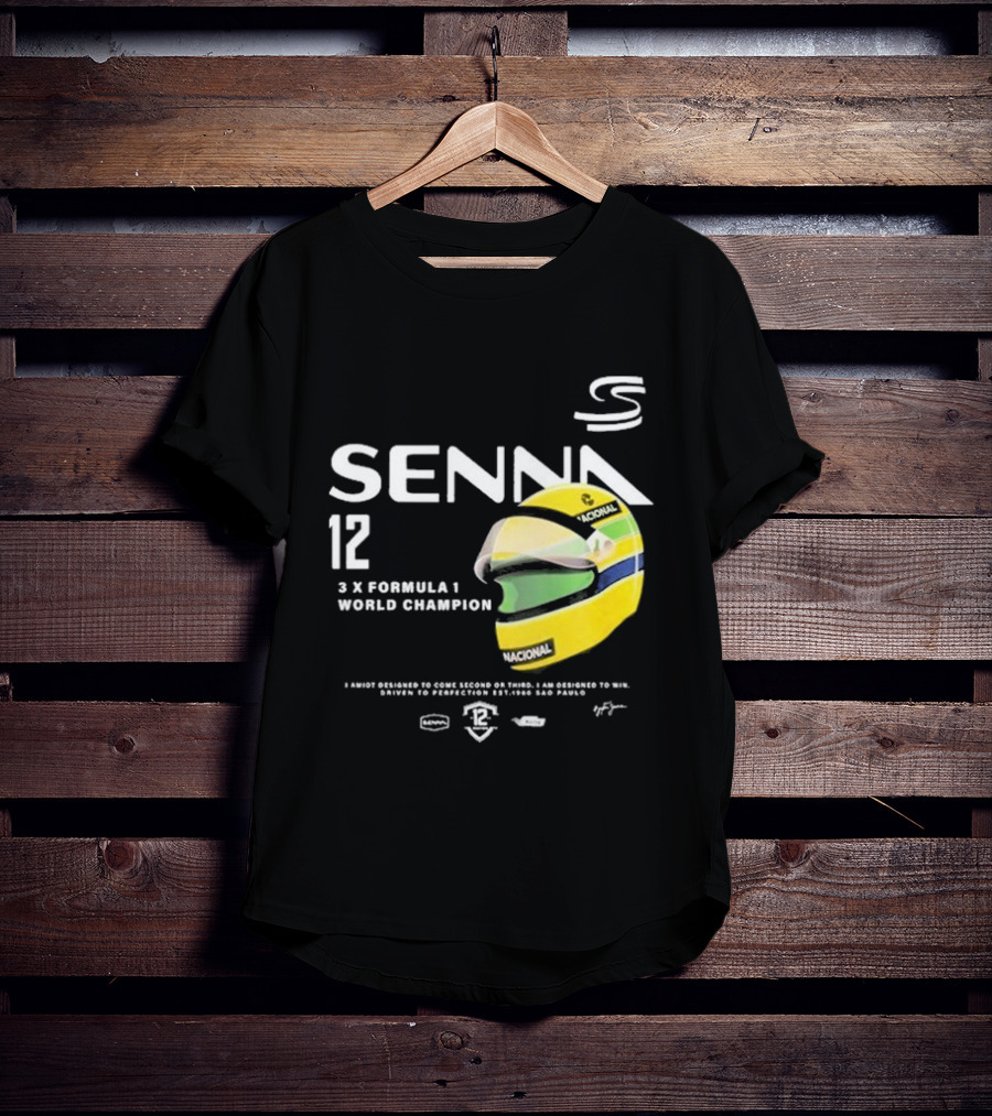 Senna 12 3x Formula 1 World Champion Driven To Perfection São Paulo Helmet T-Shirt