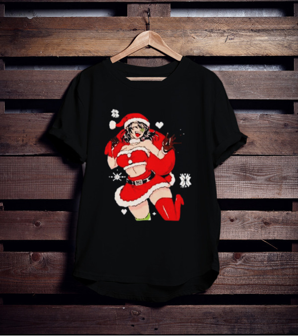 Supps Waifu Uwu Ugly Christmas Santa Anime Girl In Red Outfit With Snowflakes And Hearts T-Shirt