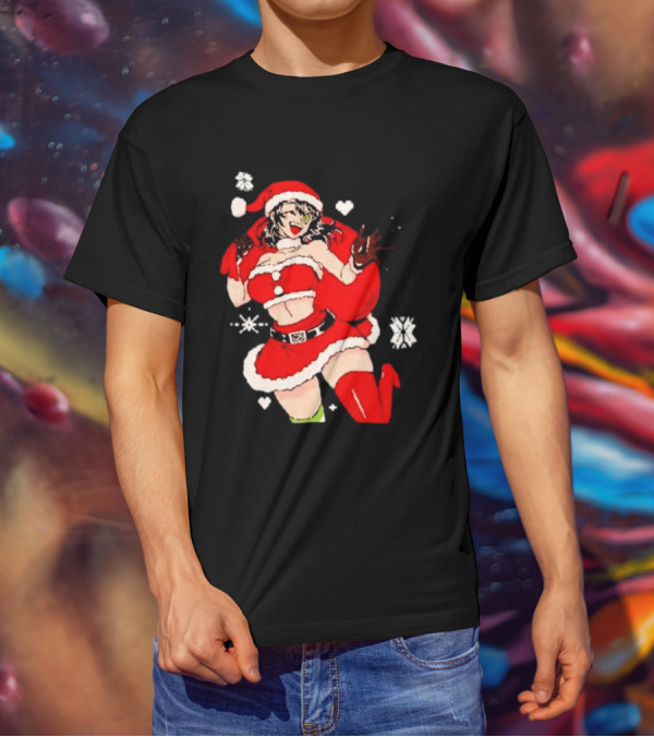 Supps Waifu Uwu Ugly Christmas Santa Anime Girl In Red Outfit With Snowflakes And Hearts T-Shirt