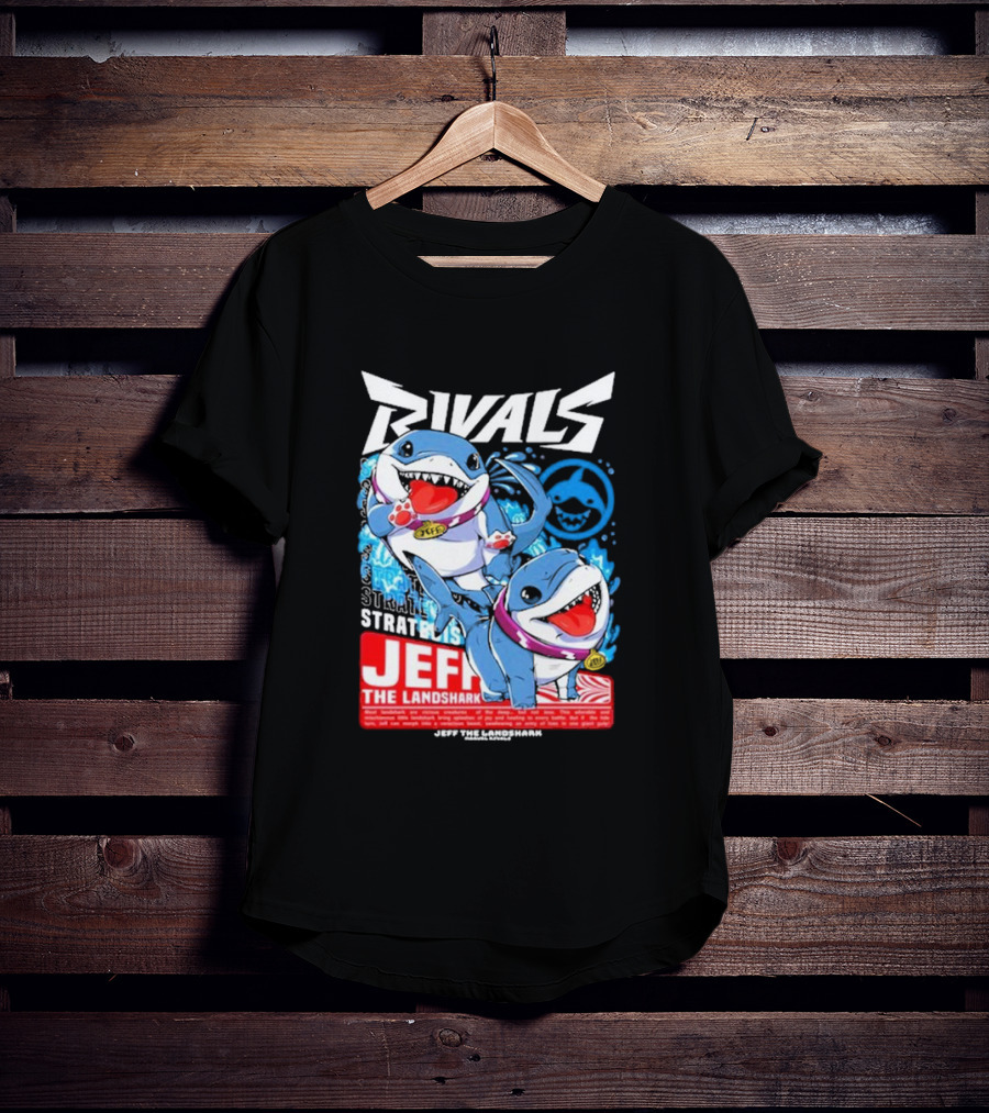 Rivals Stratbois Jeff The Land Shark Anime Style With Blue And Red Cartoon T-Shirt