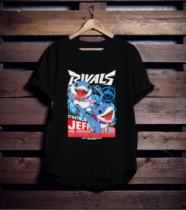 Rivals Stratbois Jeff The Land Shark Anime Style With Blue And Red Cartoon T-Shirt