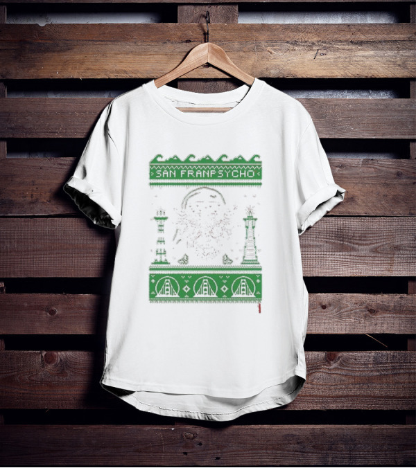San Franpsycho Sfp Holiday Bridge Towers Snowflakes Green Holiday T-Shirt