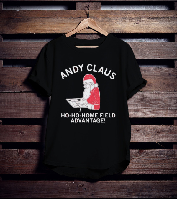 Andy Claus Santa In KC Hat With Playbook Ho Ho Home Field Advantage T-Shirt