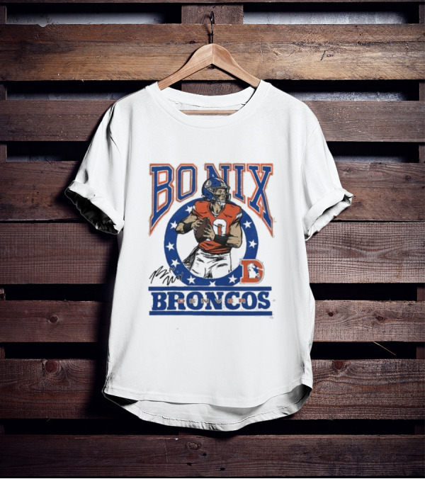 Bo Nix Broncos Stars Football Signature T-Shirt