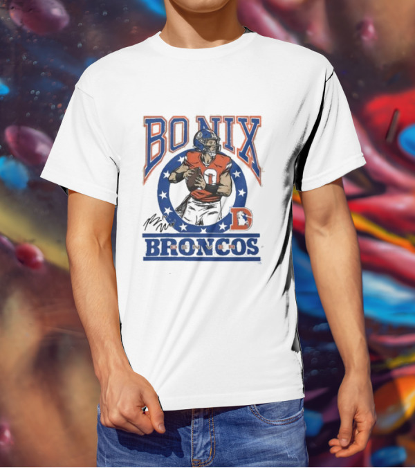 Bo Nix Broncos Stars Football Signature T-Shirt