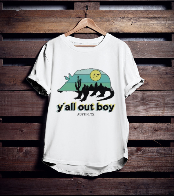 Y'All Out Boy Armadillo Sunset Skyline Cactus Austin Tx T-Shirt