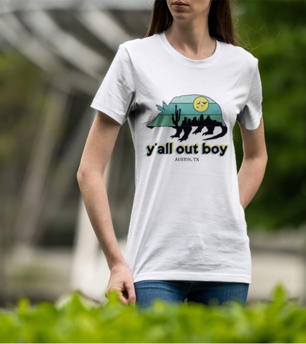 Y'All Out Boy Armadillo Sunset Skyline Cactus Austin Tx T-Shirt
