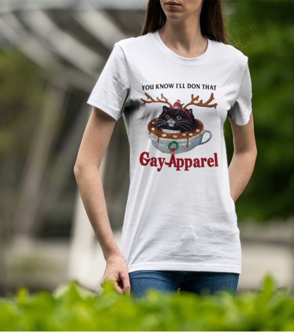You Know I’ll Don That Gay Apparel Black Cat In Festive Antlers In Holiday Coffee Cup T-Shirt
