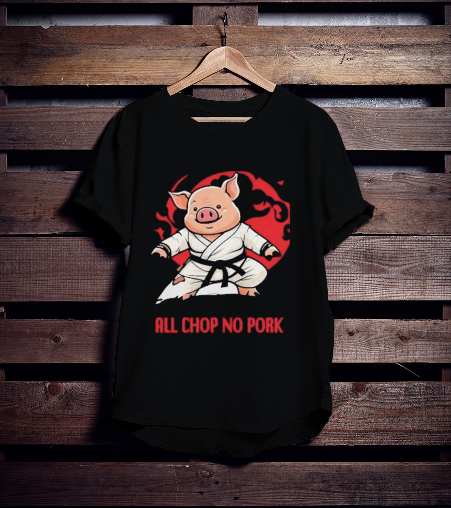 Wrestling Observer Figure Four Weekly All Chop No Pork Pig In Karate Gi With Red Circle Background T-Shirt