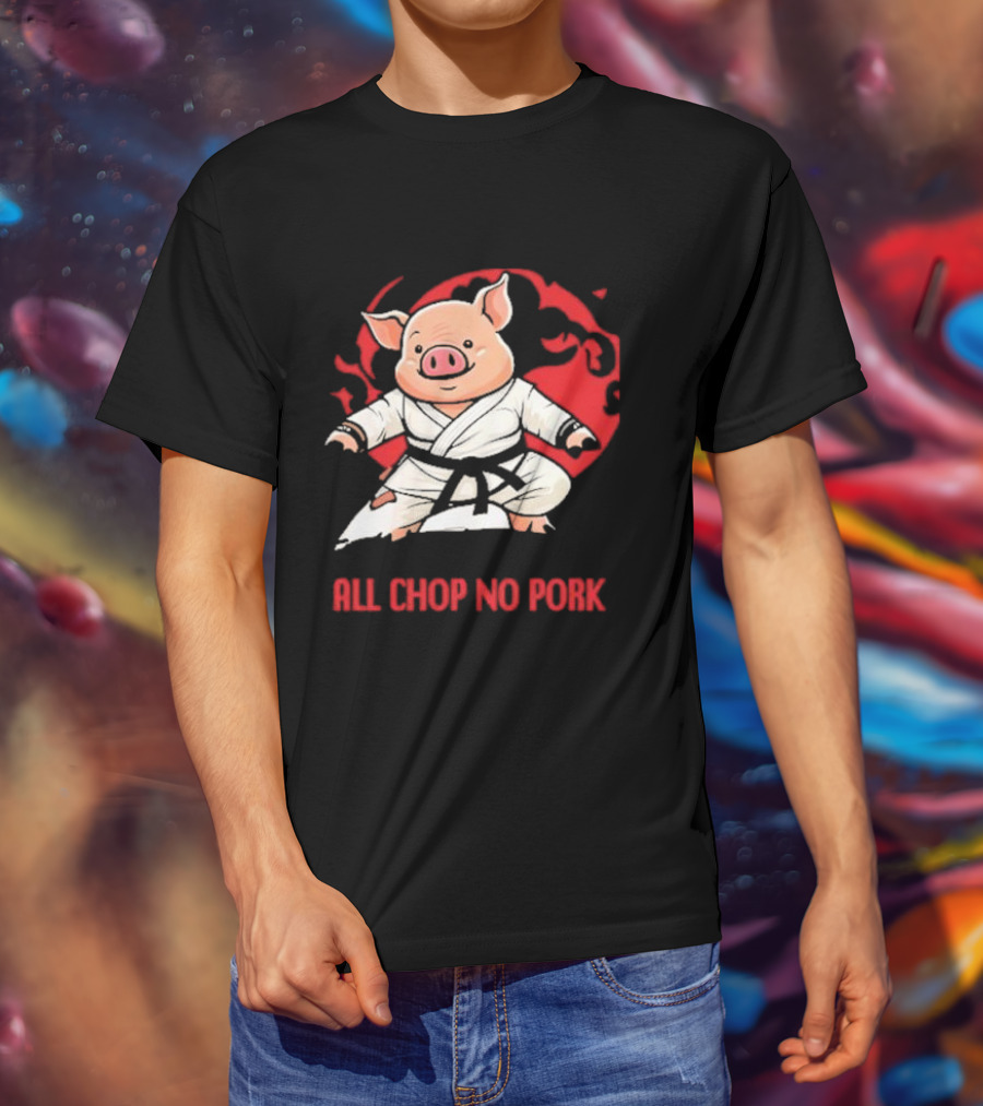 Wrestling Observer Figure Four Weekly All Chop No Pork Pig In Karate Gi With Red Circle Background T-Shirt