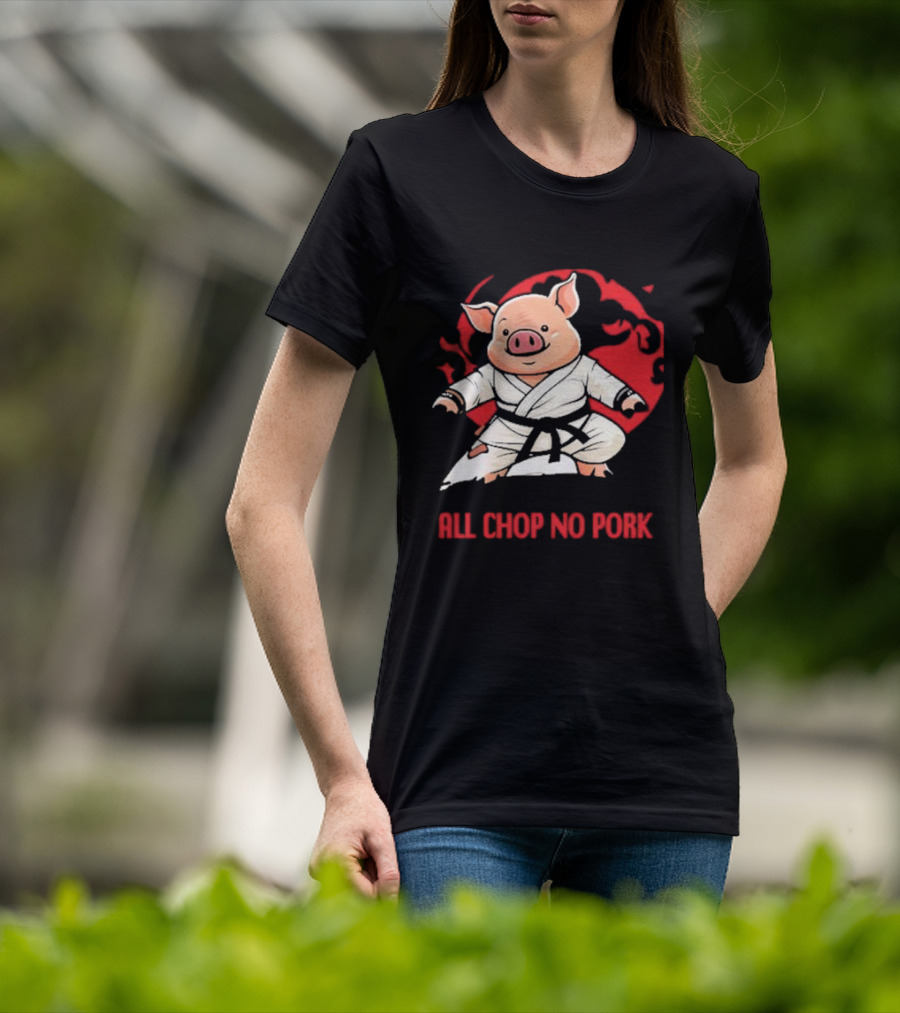 Wrestling Observer Figure Four Weekly All Chop No Pork Pig In Karate Gi With Red Circle Background T-Shirt