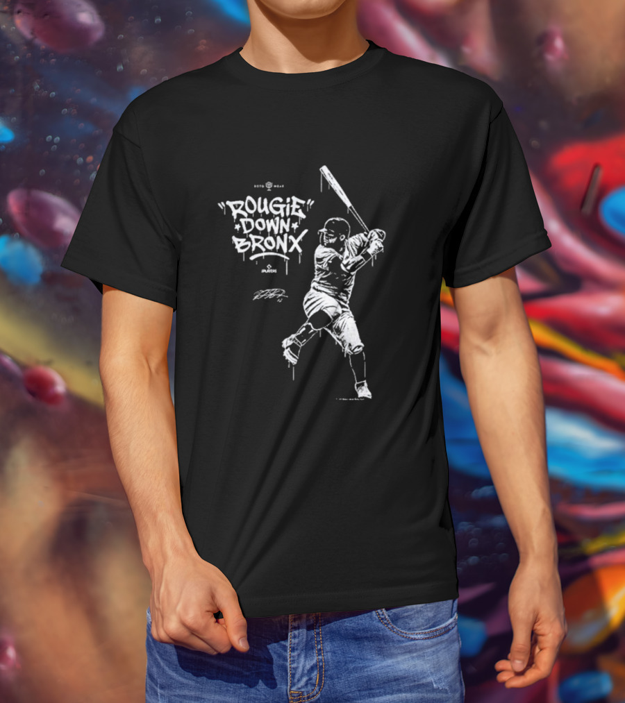 Rougie Down Bronx Yankees Baseball Player Action T-Shirt