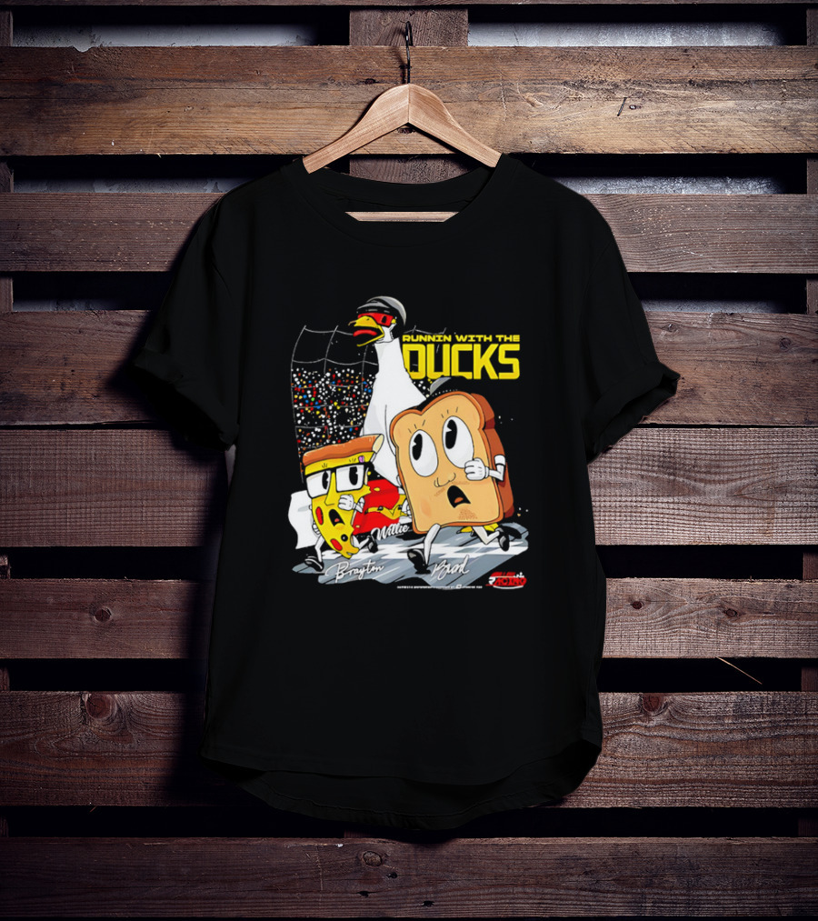 Running With The Ducks Brayton Brad Willie Cartoon Pizza And Toast Racing T-Shirt