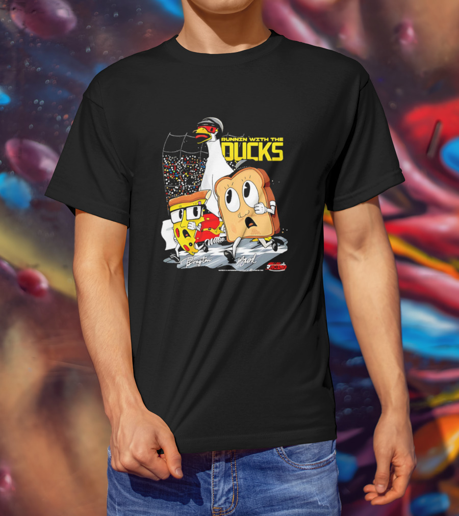 Running With The Ducks Brayton Brad Willie Cartoon Pizza And Toast Racing T-Shirt