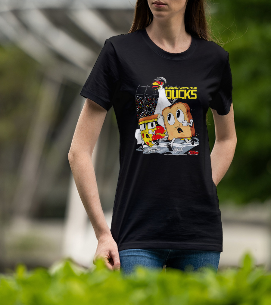 Running With The Ducks Brayton Brad Willie Cartoon Pizza And Toast Racing T-Shirt