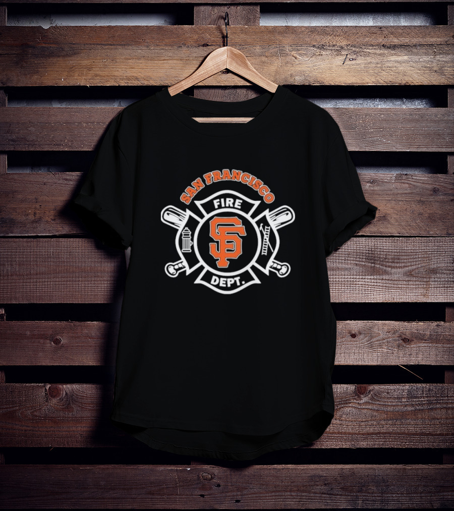San Francisco Giants Fire Dept Firefighters SF Baseball Crossed Axes Ladder T-Shirt