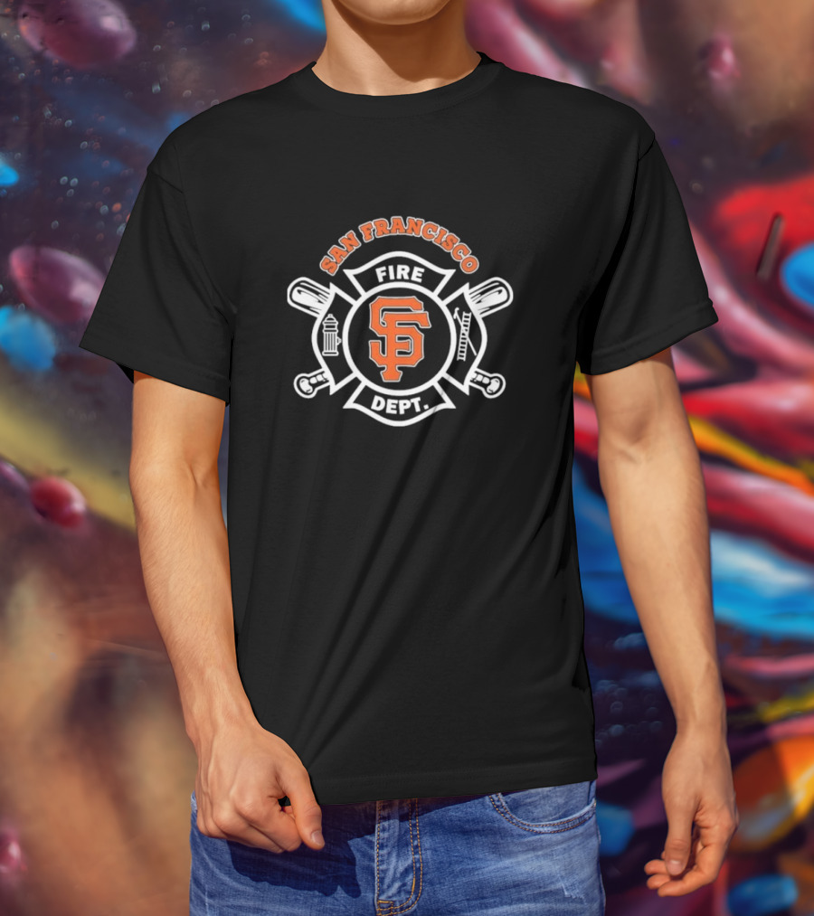 San Francisco Giants Fire Dept Firefighters SF Baseball Crossed Axes Ladder T-Shirt