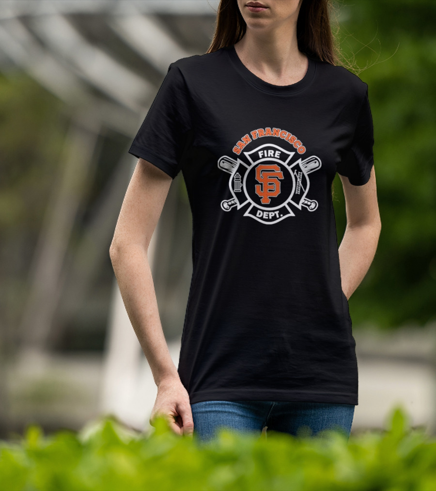 San Francisco Giants Fire Dept Firefighters SF Baseball Crossed Axes Ladder T-Shirt