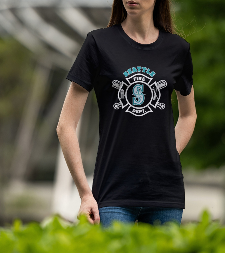 Seattle Mariners Fire Dept Firefighters Axes And Hydrant Emblem T-Shirt